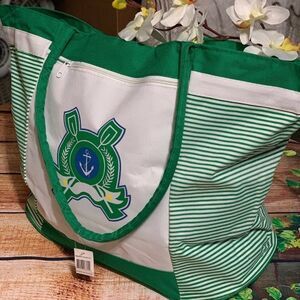 BIJOUX TERNER LARGE BEACH BAG GREEN AND WH…